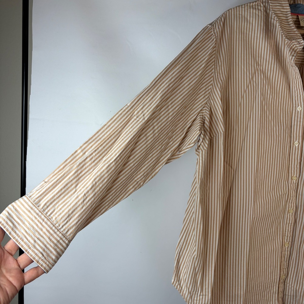 St. John's Bay Button Down Shirt Womens 1X Tan White Striped Cotton Long Sleeve - Picture 4 of 8